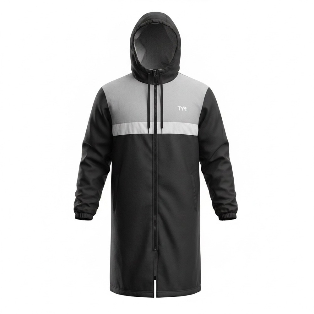 TYR Alliance Swim Parka Black Grey White Waffle Fleece Lined Deck Coat Small